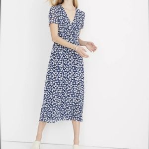 Madewell blue and white faux wrap dress in French Floral, size 10